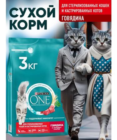 PURINA ONE Purinaone food for sterilized cats beef 3kg - Buy Online on GoSupps.com