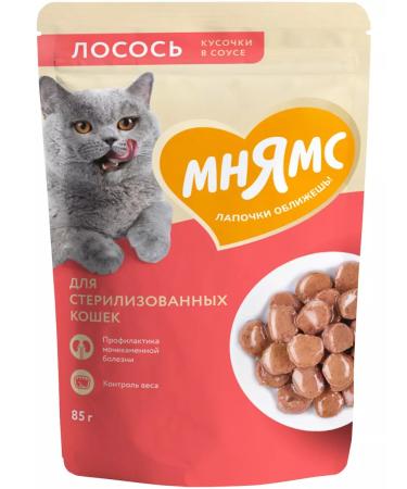 Mnyams Wet feed for sterilized salmon 85 g 24 pcs - Buy Online on GoSupps.com