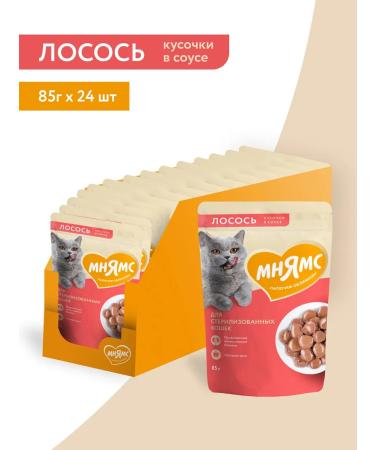 Mnyams Wet feed for sterilized salmon 85 g 24 pcs - Buy Online on GoSupps.com