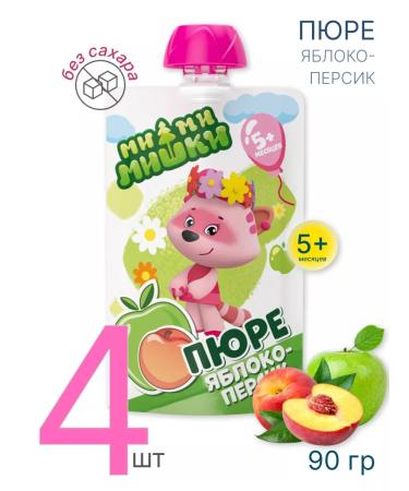 BE-BE-BEARS Puree children's apple-peach without sugar 90 g 4 pcs