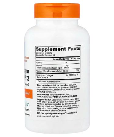 Doctor's Best Collagen with vitamin C 1000 mg 180 tablets - Buy Online on GoSupps.com