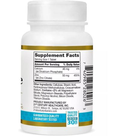 21st Century Zinc citrate 50 mg 60 table. USA - Buy Online on GoSupps.com