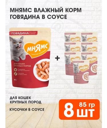 Mnyams Wet food for cats of large beef 85 g 8 pcs