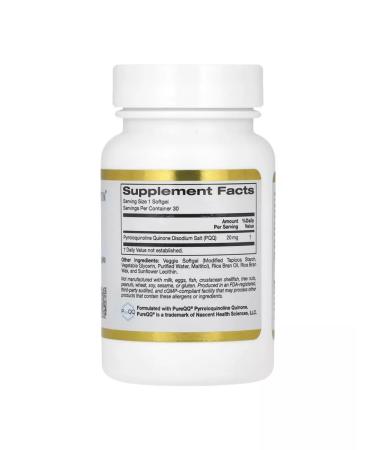 California Gold Nutrition PQQ (pyrrolokhinolinhinone) food supplement 20 mg 30 capsules - Buy Online on GoSupps.com