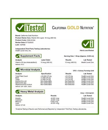 California Gold Nutrition liquid vitamin D3 for children 10 mcg (400 IU) 10 ml - Buy Online on GoSupps.com