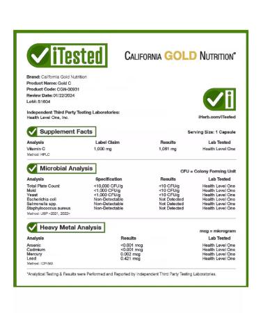 California Gold Nutrition Gold Vitamin C Vitamin C 1000 mg 60 capsules - Buy Online on GoSupps.com