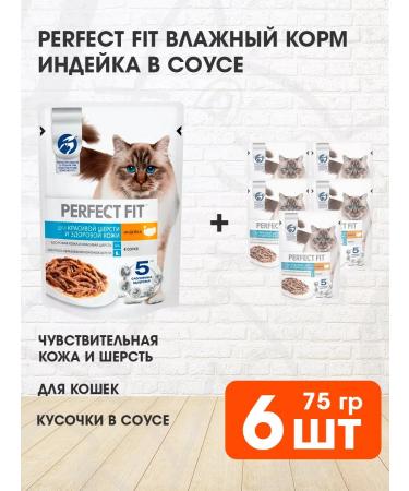 PERFECT FIT Wet skin and hair of a turkey's cats in a sauce 75 g 6 pcs
