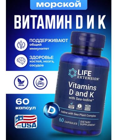 Life extension Vtamins d and k with Sea-numine 60 capsules