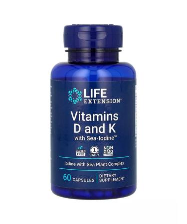 Life extension Vtamins d and k with Sea-numine 60 capsules - Buy Online on GoSupps.com