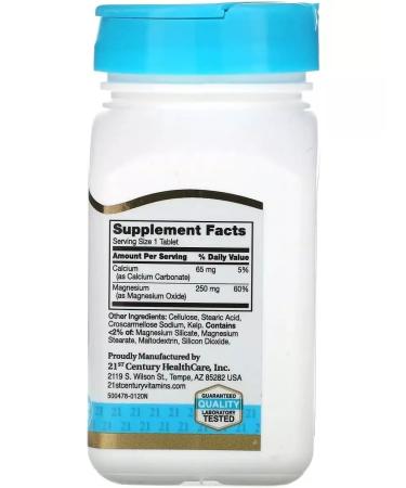 21st Century Magnesium 250 mg + calcium complex 110 tab - Buy Online on GoSupps.com