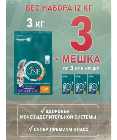 PURINA ONE Dry food for sterilized domestic cats chicken 3kg 4pcs - Buy Online on GoSupps.com