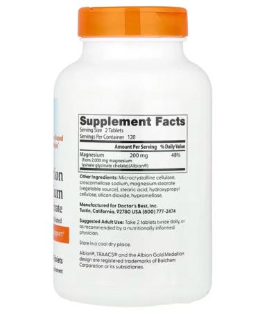 Doctor's Best Magnesium chelat easily digestible with Albion microelements - Buy Online on GoSupps.com