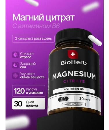 BioHerb Vitamins of magnesium citrate with vitamin B6 120 capsules from stress