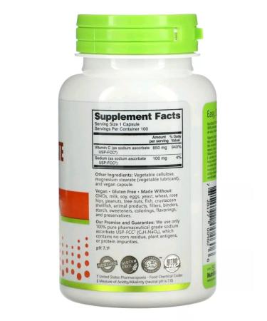 NutriBiotic Sodium ascorbate vitamin C 100 capsules - Buy Online on GoSupps.com