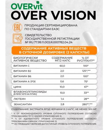 OVER Vitamins for the eyes and vision blueberry lutein vitamins 60pcs - Buy Online on GoSupps.com