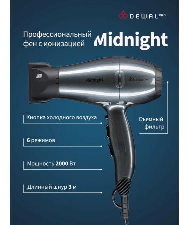 Dewal Professional hairdryer with ionization Midnight 03-107 Grey