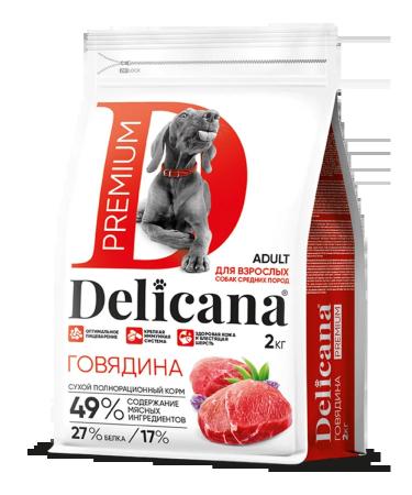 Delicana Dry food for dogs of medium breeds 2 kg of beef