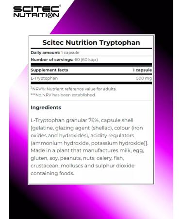 Scitec Nutrition Tryptophan Triptophan 500mg capsule 5 HTP Antistress 60pcs - Buy Online on GoSupps.com