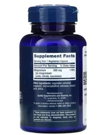 Life extension Magnesium vitamins Magnesium Caps 500 mg 100 caps - Buy Online on GoSupps.com