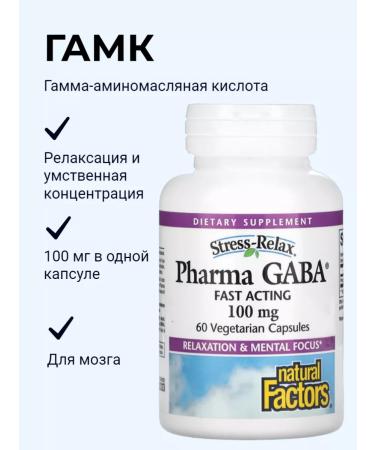 Natural Factors GABA gamma-aminomatic acid gaba 100 mg 60 capsules