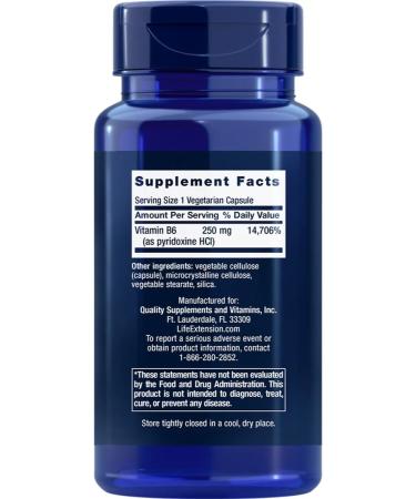 Life extension Vitamin B6 250 mg for Vitamin B6 nervous system 100 capsules - Buy Online on GoSupps.com