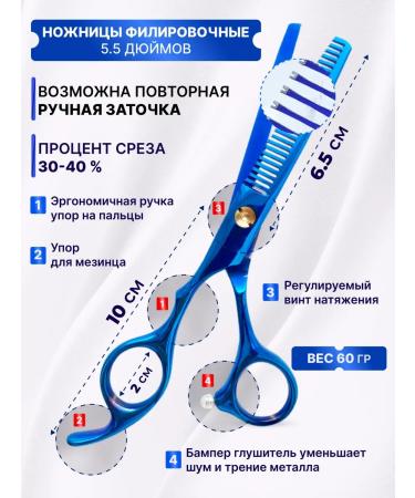 Charites Scissors hairdressing filtering blue 5.5 for haircuts - Buy Online on GoSupps.com