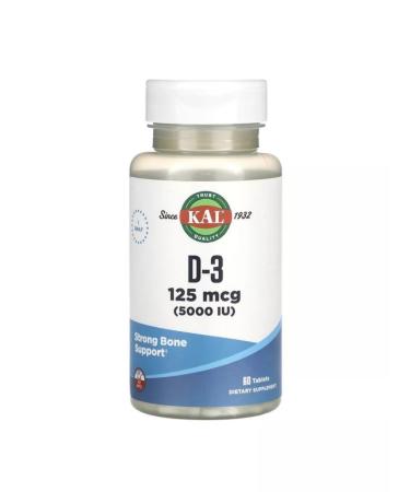 KAL Vitamin D3 5000 D3 D-3 5000 IU 125MCG 60 tablets - Buy Online on GoSupps.com