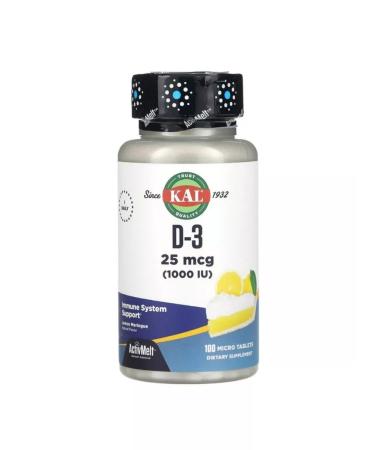 KAL Vitamin D-3 D-3 1000 IU Activmelt 25 mg Lemon 100 Tab - Buy Online on GoSupps.com