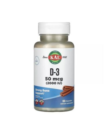 KAL Vitamin D-3 D-3 2000 IU Sugarless 50mkg 100 tab - Buy Online on GoSupps.com