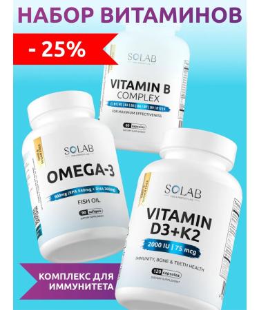 SOLAB Set omega 3 + vitamin D3 + K2 + B vitamins