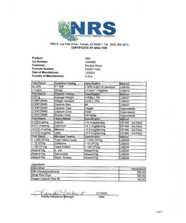 Double Wood Supplements DIM Diindolillemtan 400 mg 60 capsules - Buy Online on GoSupps.com