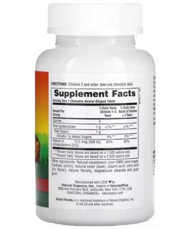 Nature's Plus D3 500 IM without sugar Animal Parade 90 tablets - Buy Online on GoSupps.com