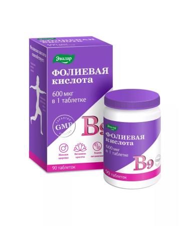 Evalar Folic acid 600 g with vitamins B12 and B6 90pcs 1UP