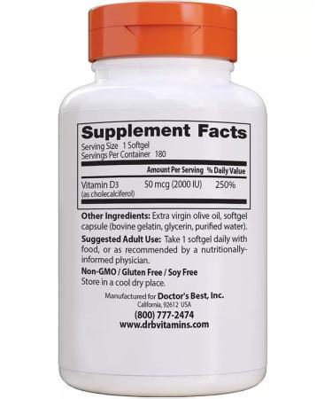 Doctor's Best Vitamin D3 2000 IM for immunity 180 capsules - Buy Online on GoSupps.com