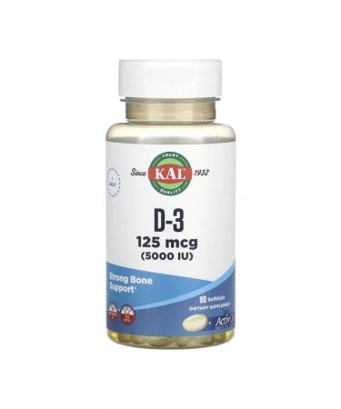 KAL Vitamin D3 5000 D3 D-3 5000 IU 125MCG 90 capsules