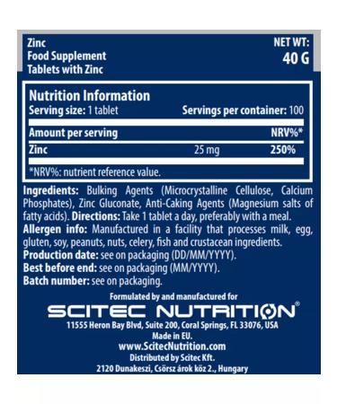 Scitec Nutrition Zinc gluconate ZINC 100 table - Buy Online on GoSupps.com