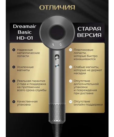 DreamAir Hair hair dryer with nozzles Basic HD-01 Steel Graphite - Buy Online on GoSupps.com