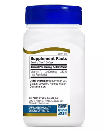 21st Century Vitamin a 3000 MCG 10000 IU 110 Softgels (vitamin A) - Buy Online on GoSupps.com