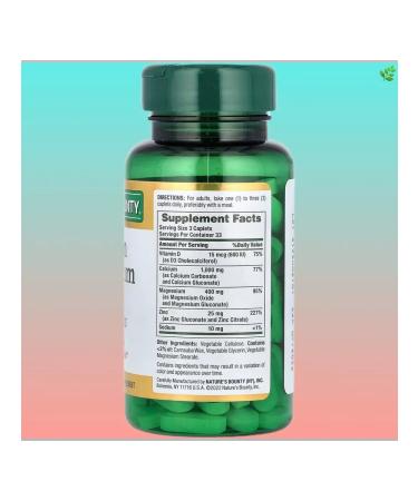 Nature's Bounty Calcium magnesium and zinc with vitamin D3 100 capsules - Buy Online on GoSupps.com