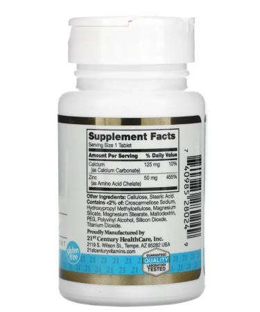 21st Century Chelated Zinc 50 Mg 60 Tablets (HELET CACK) - Buy Online on GoSupps.com