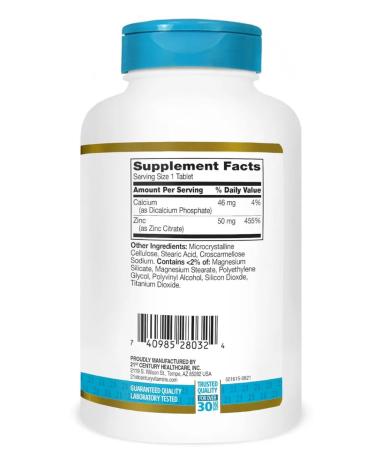 21st Century ZINC Citrate 50 Mg 360 Tablets (zinc citrate 50 mg) - Buy Online on GoSupps.com