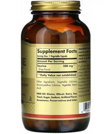 SOLGAR Taurin 500 mg 50 pcs capsule weighing 685 mg - Buy Online on GoSupps.com