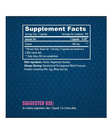 Haya Labs Taurin 500 mg increases muscle volume 100 caps - Buy Online on GoSupps.com