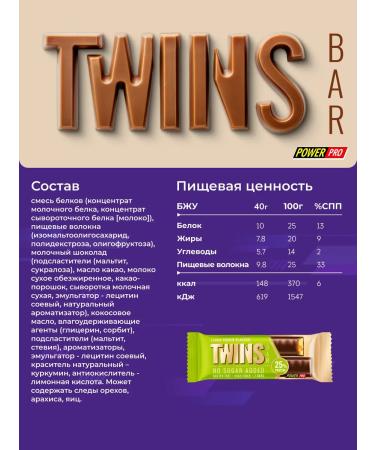 POWER PRO Twins bar protein bars lemon cookies 20 pcs - Buy Online on GoSupps.com