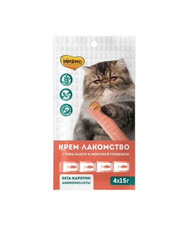Mnyams Cream-stall for cats with tuna katsuo and scallop 4x15g - Buy Online on GoSupps.com