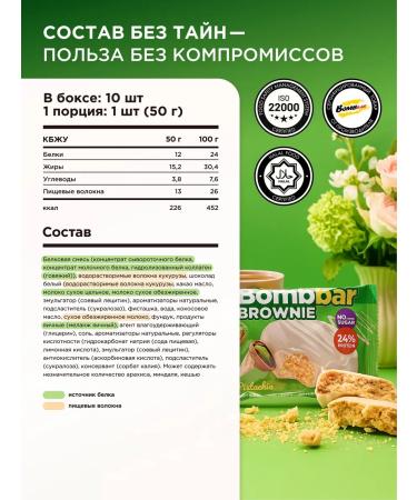 BombBar Brownie's protein cookies without sugar pistachio 10pc x 50g - Buy Online on GoSupps.com