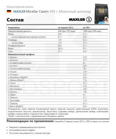 maxler Casein micellar without sugar 450 g milk chocolate - Buy Online on GoSupps.com