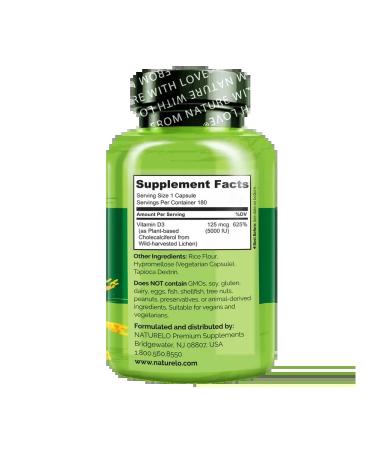 NATURELO Vitamin D3 on a plant basis 5000 IU 180 capsules - Buy Online on GoSupps.com