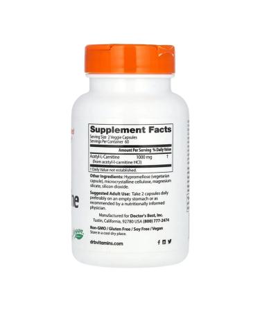 Doctor's Best Acetyl-L-carnitine 1000 mg 120 plant capsules - Buy Online on GoSupps.com
