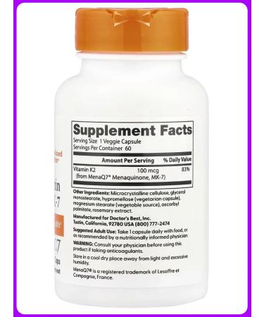 Doctor's Best Vitamin K2 (MK-7) with Menaq7 100 g 60 capsules - Buy Online on GoSupps.com